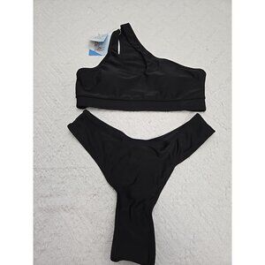 One Shoulder Bikini Swimsuit Black Size Small NWT